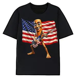 Funny printed T-shirt Tung Sahur USA Flag Rock Electric Guitar America July Fourth TShirtRetro Casual Short-sleeved T-shirt with a Round Neck and Printed Pattern Suitable for Daily Commuting and Outdoor Activities  Premium Cotton T-shirt thirt