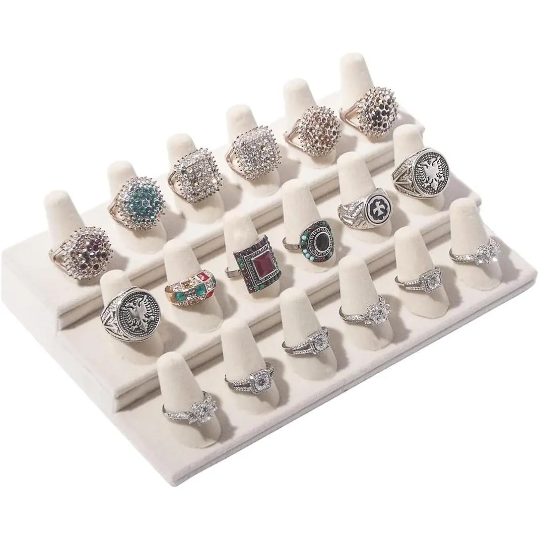 White Velvet Ring Holder Organizer Display Stand for Championship Baseball Rings – Stable & Ideal for Business VendorsGift