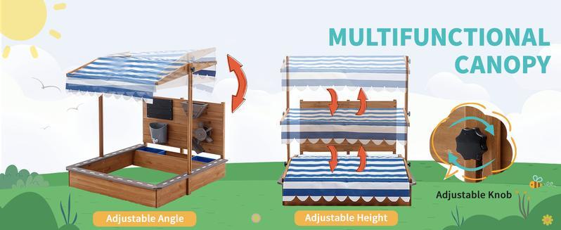 Lino Kids Large Wooden SandBoxes with Roof, Pipleo Outdoor Sand Box Play Canopy for Backyard Garden Beach, Sand Pit for Beach Patio Outdoor Playhouse