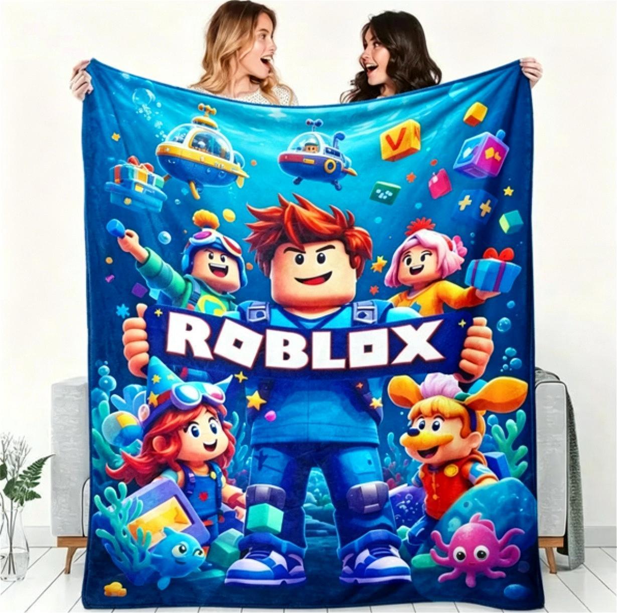 Roblox Gaming Flannel Blanket for Kids & Adults, Soft Breathable Block Design Cozy Throw Blanket, Ultra Warm Fleece Blanket for Bed Couch Sofa Game Room Dorm Decor, Gamer Birthday Graduation Christmas Holiday Gift for Boys Girls