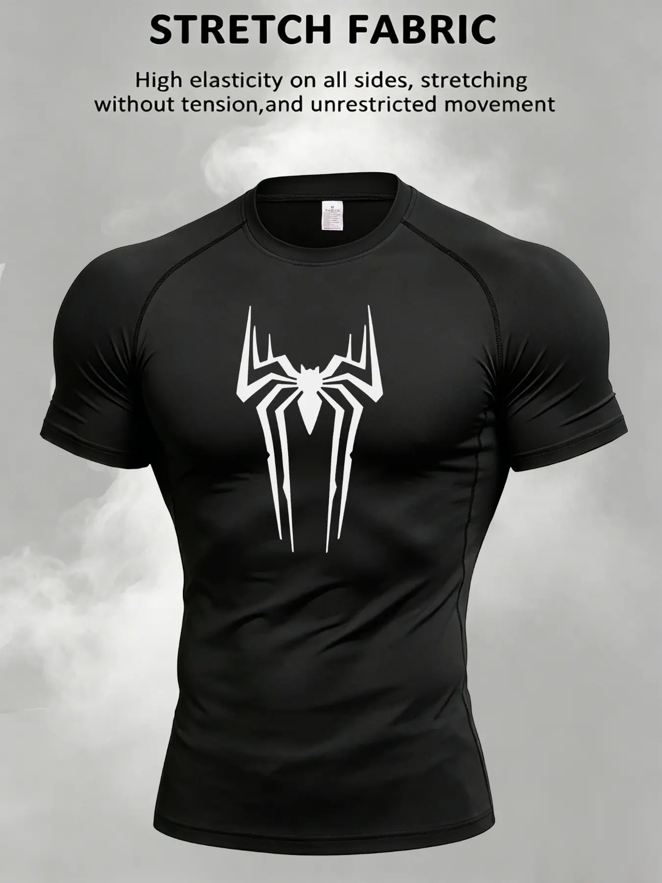 Men's Fashion Print Short Sleeve Sport Tight Top, Quick-Dry Breathable Anti-Deformation Training Shirt, Ideal for Gym, Running, Strength Training