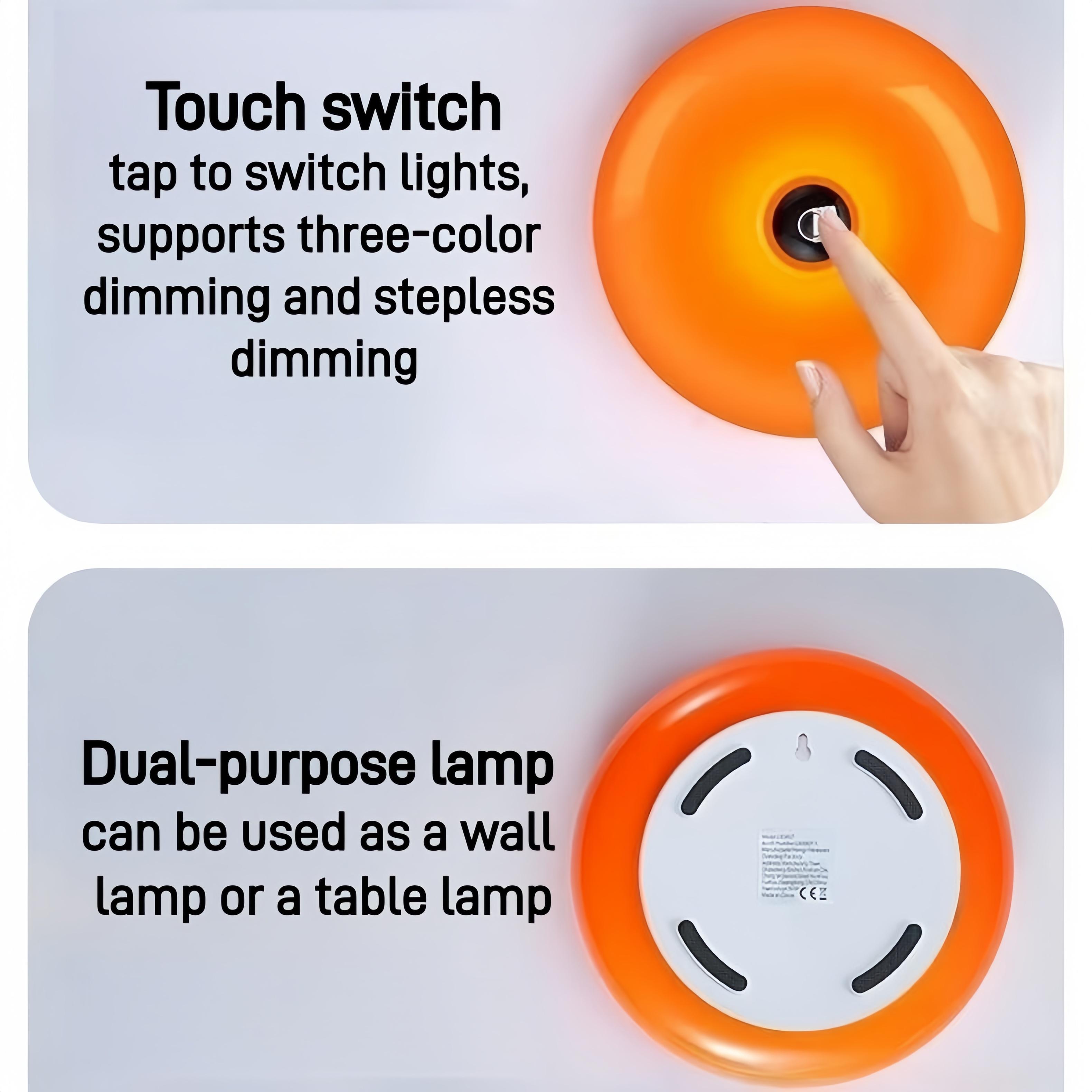 Modern High-Leg Donut Table Lamp, LED Bedside Desk Light, USB Rechargeable Touch Switch, Three-Tone Dimmable Ambient Light, Durable Plastic Shade
