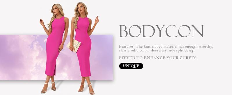 AUSELILY Womens Summer Bodycon Dresses 2025 Basic Sleeveless Knit Tank Midi Dress