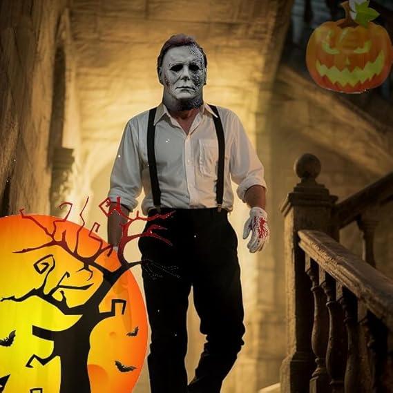 Michael Myers Mask & Scary Skull Mask, Halloween Horror Masquerade Men's & Women's Cosplay Party Mask, Bloody Michael Myers & Scary Skull Adult Costume Scary Cosplay The terrifying atmosphere is at its peak