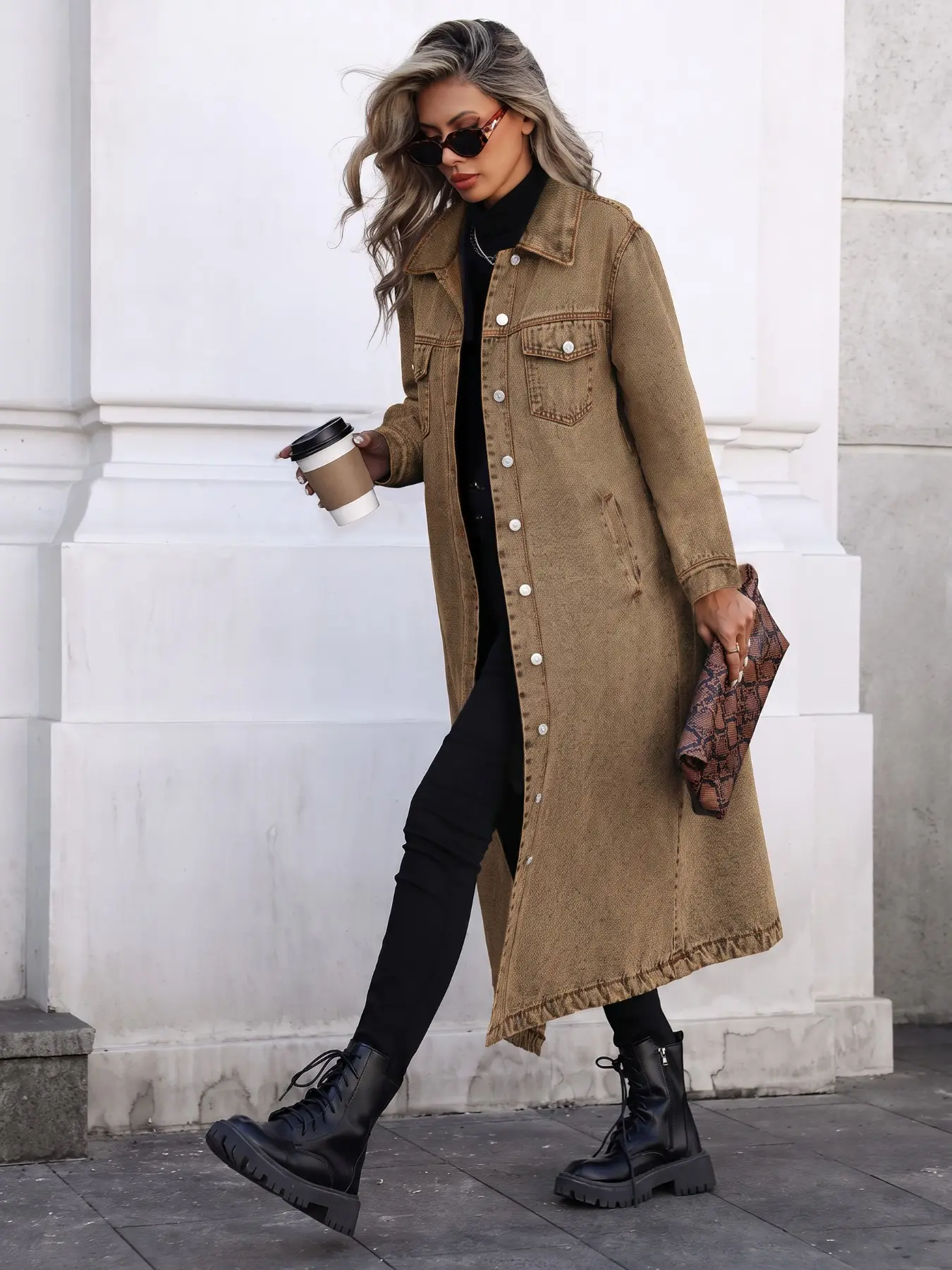 20807# Casual Fashion Spring Summer Fall Versatile Elegant College Student Y2K Long Coat Denim Jacket, Stylish Outerwear for Women