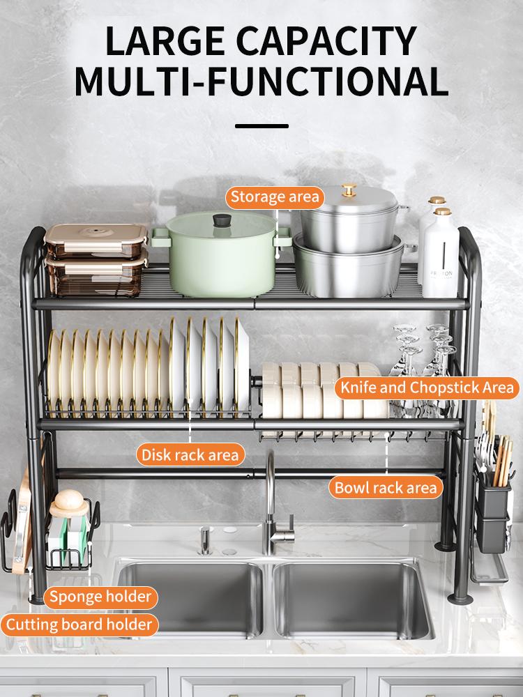 【Holiday Deals】MiAoLi Over Sink Rack Kitchen Over The Sink Dish Drying Rack Organizer Large Space Saving Dish Drainer Countertop Dishes Rack On Counter Caddy Utensil Metal Organizer 1&2 Tiers 1Tier