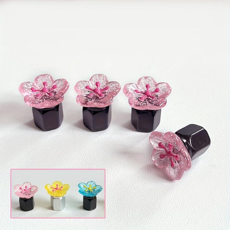 4pcs Universal Car Tire Valve Caps, Aluminum Alloy Flower Design, Creative Gift Idea, Durable Auto Decoration Accessories, Car Parts