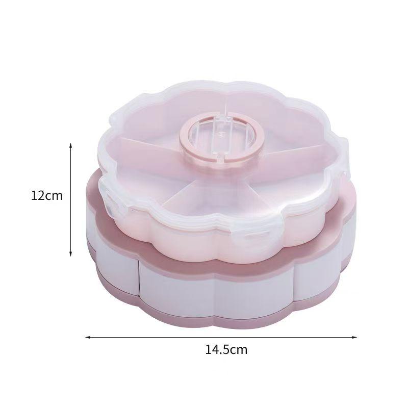 Rotating Divided Snack Tray - a Rotating Compartmentalized Food Storage Box with Multiple Sections, Featuring a Lid for Storing Snacks Like Chips, Nuts, Dips, And Vegetables