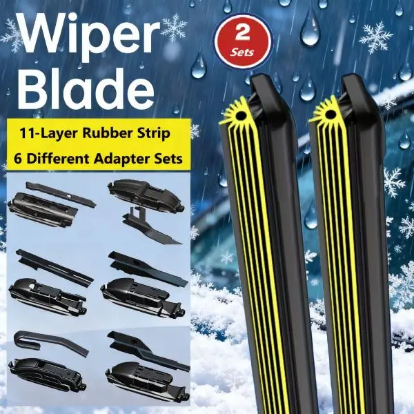 Car Front Window Wiper Blade, 11-Layer Rubber Strip, 6 Different Adapter Heads, Fits 99% Left-Hand and Right-Hand Drive Vehicles