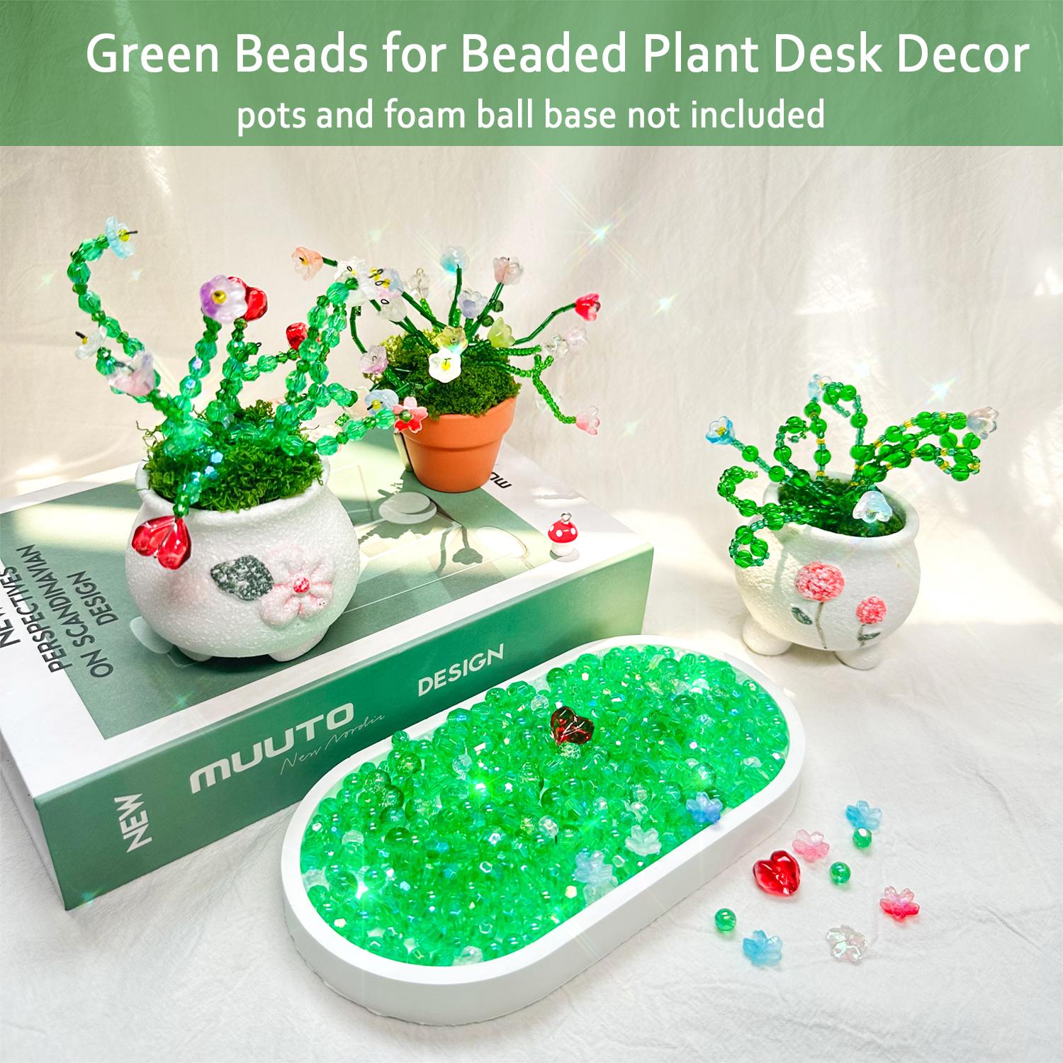 Green Glass Beads Beaded Plant Kit, 5880pcs DIY Leaf Flower Beads for Plant DIY Crafts and Jewelry Making Hanging Suncatchers Crystal Forever Plants with Tutorials Garden Decor Gifts for Adults Mother's Day Gift