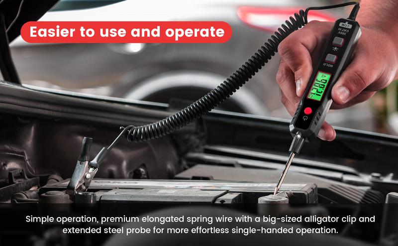 KAIWEETS 0.8-100V DC Car Automotive Circuit Tester, Smart Auto-Ranging Fuse Tester with Sharp Probe, Professional Vehicle Voltage Tester for Car Battery, Bidirectional Polarity Checker Tool for Voltage/Continuity/Resistance Detector with Audible Buzzer