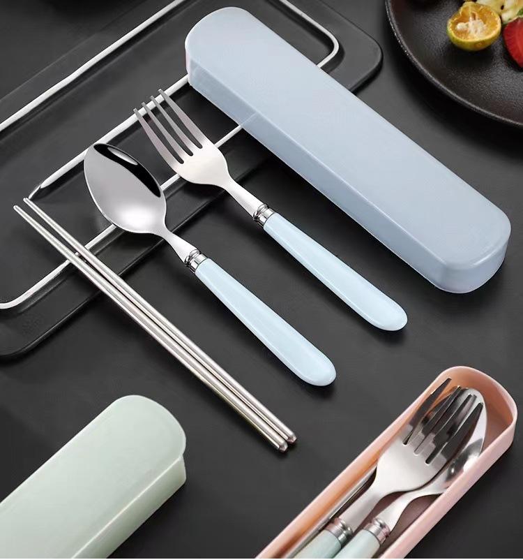 Western Portable Stainless Steel Cutlery Set, Includes Spoon, Fork, Chopsticks, Ideal for Camping and Outdoor Use, Cutlery with Storage Box