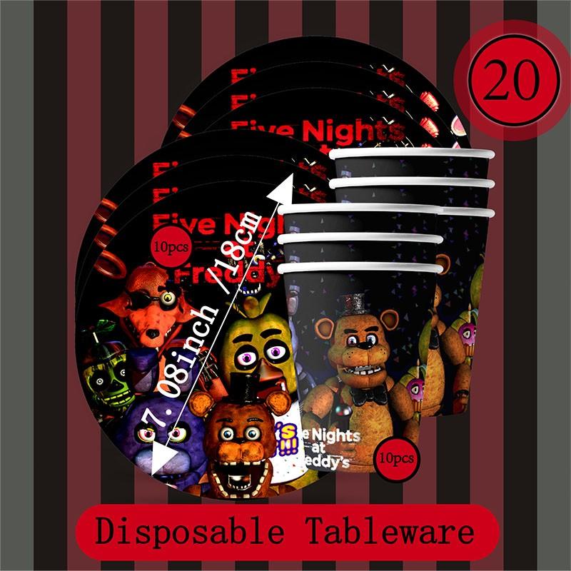 FNAF At Freddys -Retro Pizzeria Animatronic Print Party Tableware, 20pcs Disposable Plates & Cups Set, Perfect for Parties and Events, Stylish and Convenient