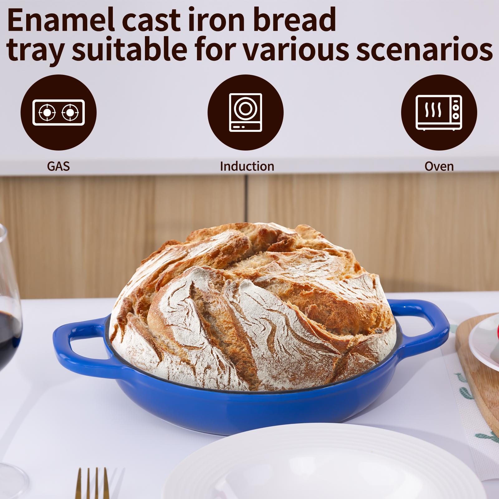 High quality enamel cast iron Dutch pot with lid enamel pot, non stick pot, bread oven set for baking sour bread, suitable for frying, baking, stir frying, stewing, etc., essential for homemade bread, ideal perfect gift, 5 quarts