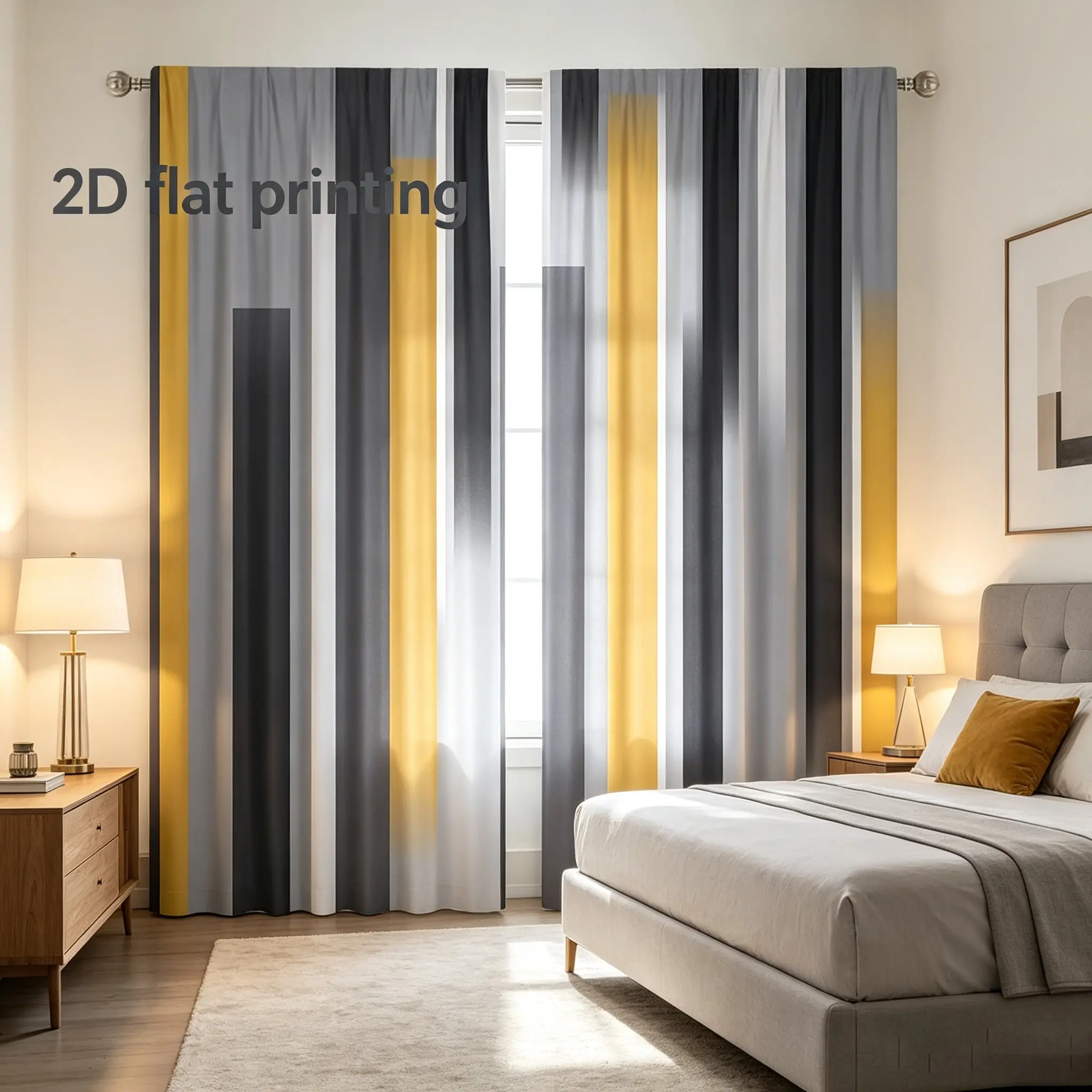 2-piece set of Nordic minimalist vertical stripe curtains with yellow gray gradient design, Window Curtain, Home Decoration Curtain, made of polyester material, semi blackout finished curtains for bedrooms and living rooms, Home Decorative Curtain