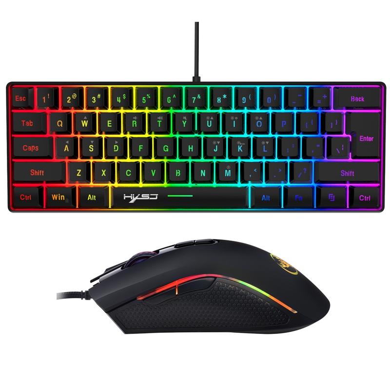 Gaming Keyboard & Mouse Combo - 61 Keys, Compact RGB Wired Keyboard Mouse, Ergonomic Design RGB Backlight Keyboard for PS4, Xbox, PC, Laptop, Mac, Mini, Keyboard
