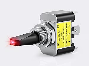 Nilight 5PCS 12V-24V LED Toggle Switches with Red LED, 30A 12V DC SPST 3-Pin Metal Rocker, 12mm Mounting Hole, Heavy Duty for On Off Control, Night Light Controls, Switch Operation, Automotive Cars