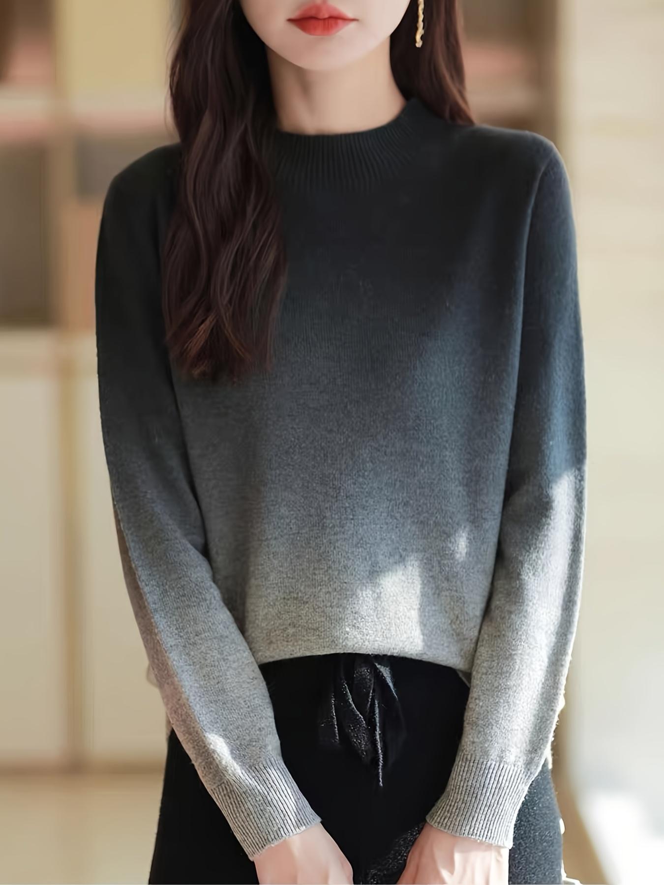 Elegant Half High Neck Gradient Knit Sweater for Women, Knitwear, New Spring & Fall Inner Layer, Premium Autumn Winter Woolen Top