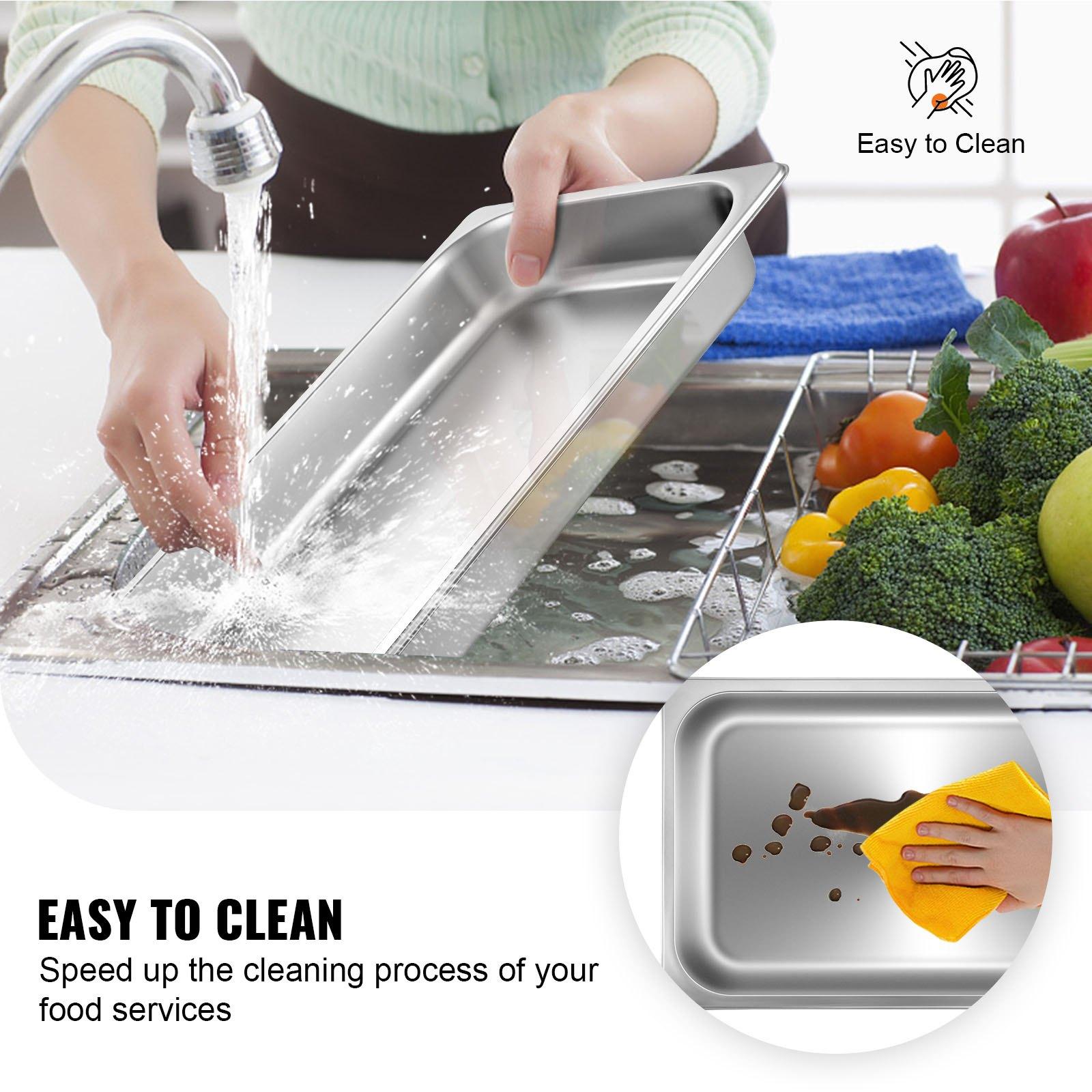 VEVOR 6 Pack Steam Table Pans 20.9x 12.8x 2.6 Inch Deep Steam Table Pan Full Size 8.5L Deep Food Container Stainless Steel Oven Tray Hotel Pans Anti-Jam Steam Table Food Pan