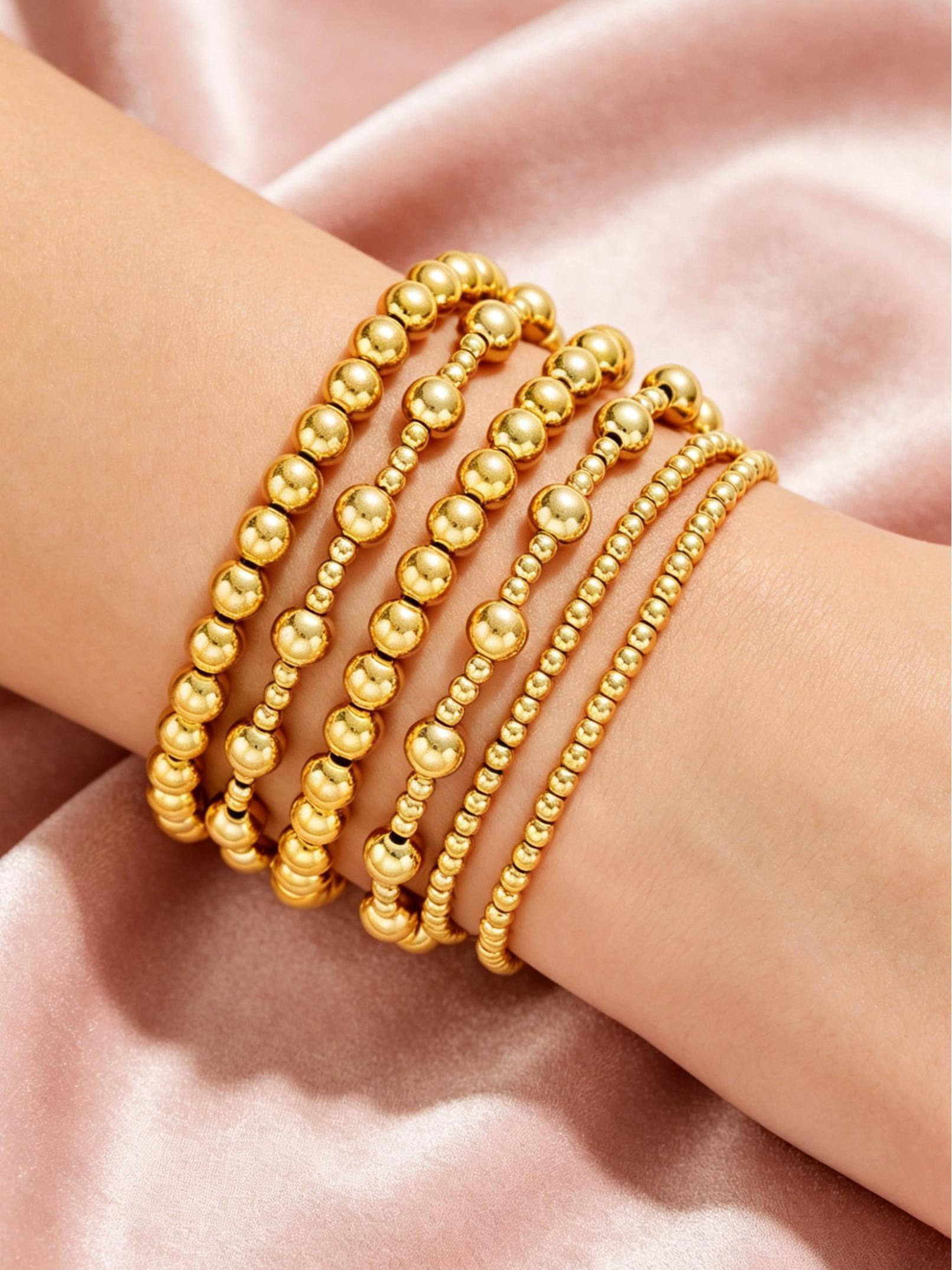 Women's Waterproof Bracelet Set, Adjustable Stackable Beaded Ball Chain Jewelry Gift, Elegant Ladies Accessory