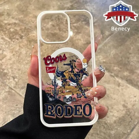 Western Cowboy Pattern Magnetic Phone Case for iPhone 18 17 15 16 14 Pro Max 13 12 11 XR XS Plus Air E Non-Yellowing Clear Crystal Drop-proof Slim Silicone Shockproof Transparent Acrylic Cover Protection Protective Durable Casing Cellphone Smartphone, Acc