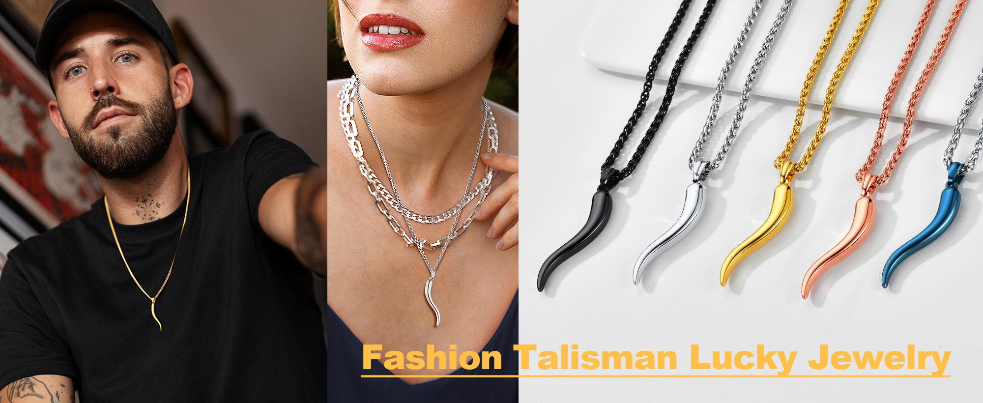 U7 Italian Horn Pendant for Men Women Cornicello Necklace 316L Stainless Steel Men Jewelry