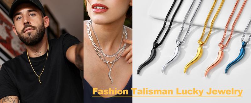 U7 Italian Horn Pendant for Men Women Cornicello Necklace 316L Stainless Steel Men Jewelry