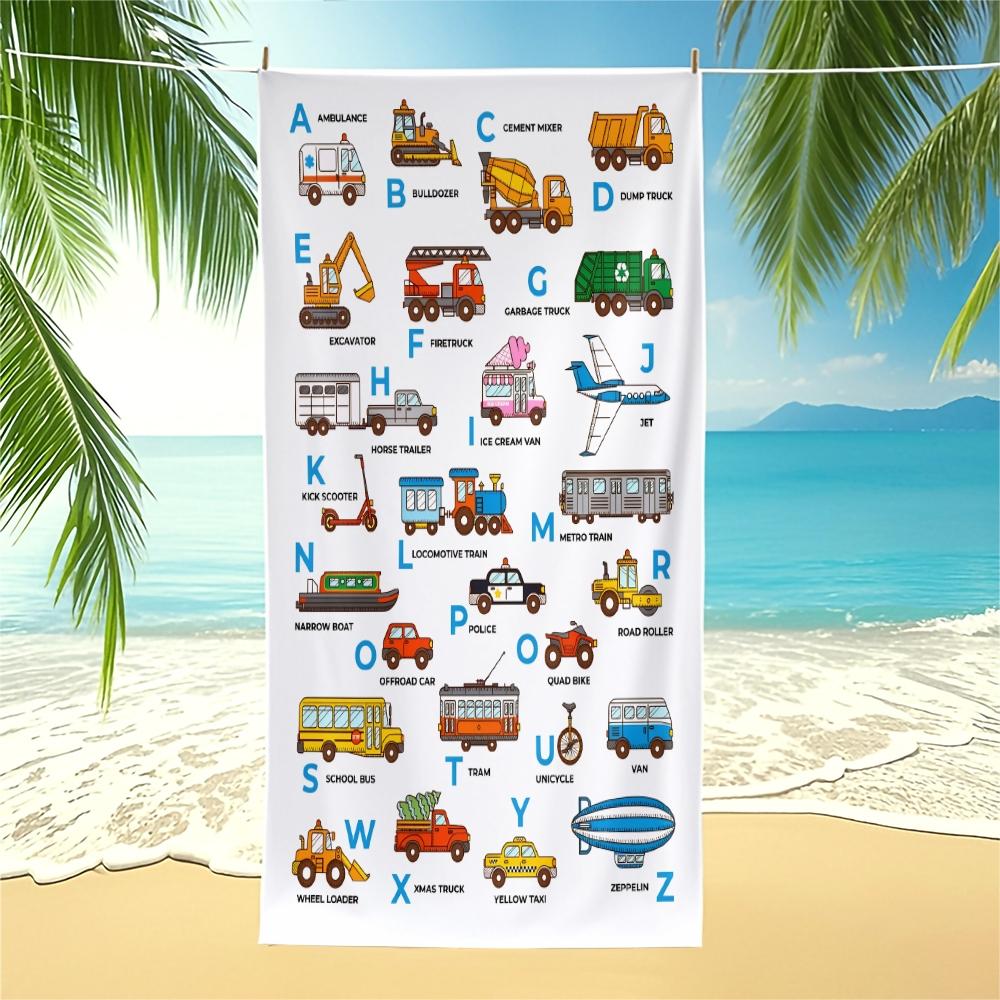 Vehicle Themed Digital Print Beach Towel, Quick Dry Pool Towel, Multipurpose Camping Towel & Bath Towel Blanket, Ideal for Beach Pool Camping Vacation, Perfect Gift for Kids & All Occasions