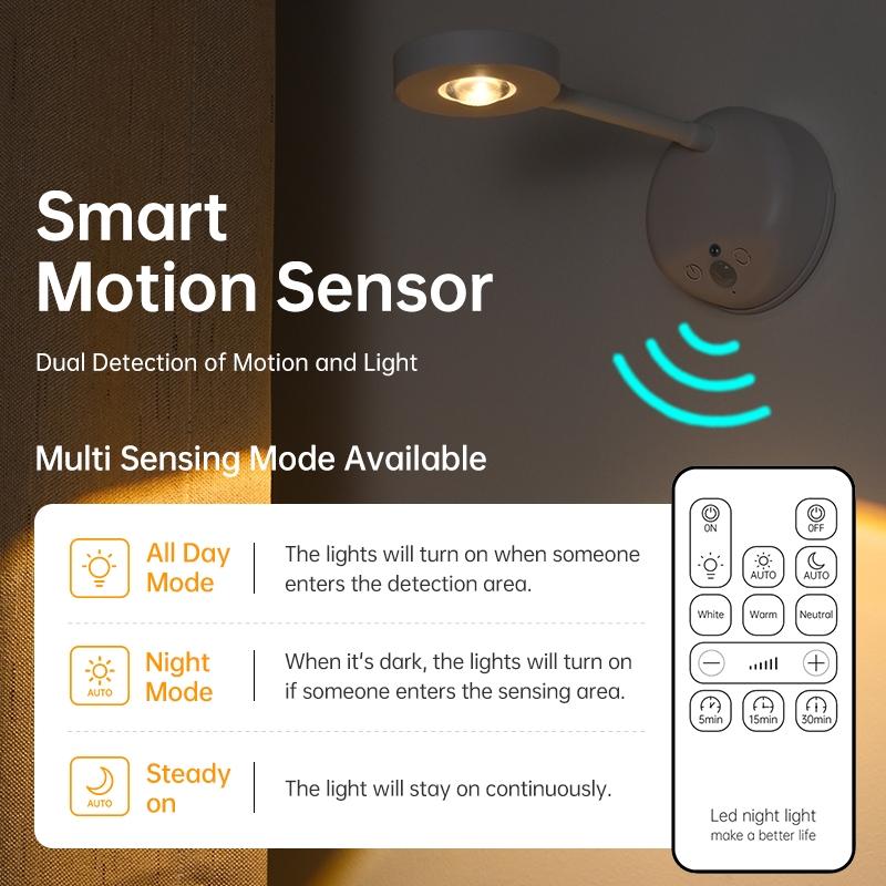 Rechargeable Motion Sensor LED Wall Light, Wireless Night Light, Battery Powered, Adjustable, Dimmable Wall Lamp, Wall Mount, No Wiring Needed, Home Decor