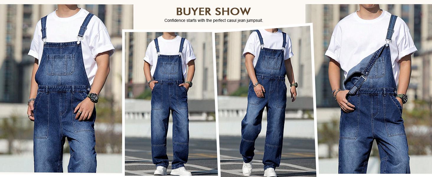 Runcati Men's Denim Bib Overall Jean Romper Casual Fashion Workwear Adjustable Strap Loose Fit Hip Hop Jumpsuit