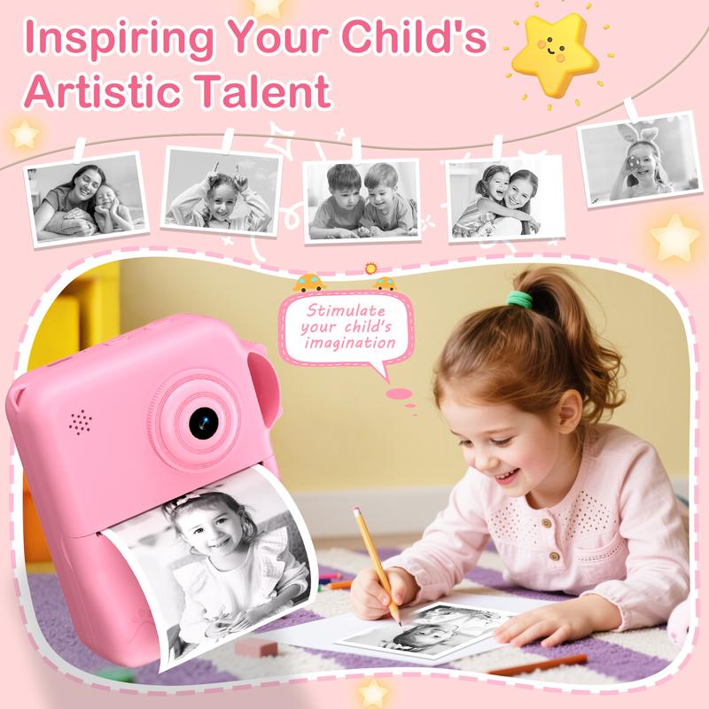 Portable Instant Print Camera with 3 Rolls Print Paper, Ideal Birthday Gifts for Boys & Girls,Boys & Men gifts, Photo Camera