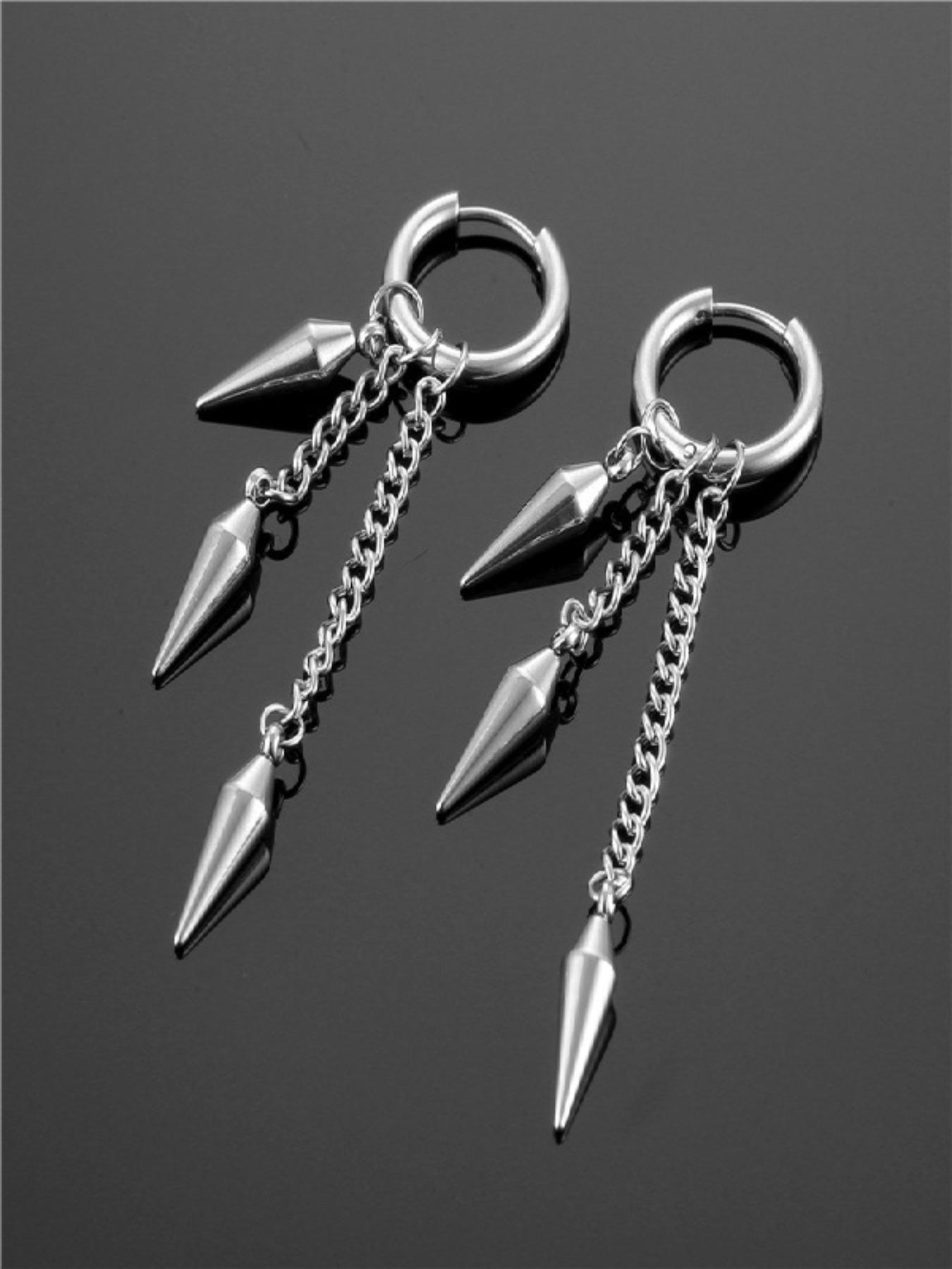 Gothic Punk Rock Style Conical Pendant Statement Earrings, Unisex Stainless Steel Hoop Accessories, Perfect for Daily Wear & Party Holidays