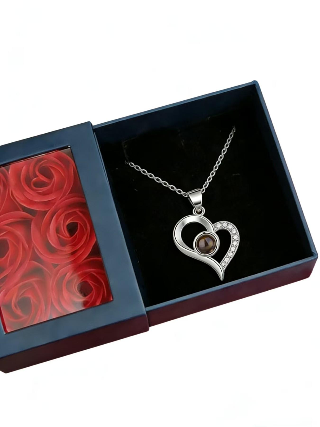 Valentine's Day Gift Set, Six Rose Silver Heart Language Necklace, Perfect for Girlfriend, Mother's Day Present, Romantic Jewelry