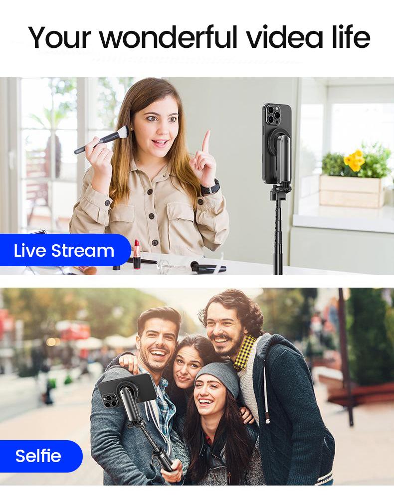 Lamicall Magnetic Phone Tripod & Selfie Stick with Remote – Foldable Travel Stand, 360° Rotation, Compatible with iPhone & Android