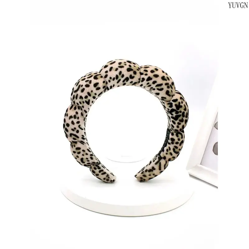 Leopard‑Print Padded Bubble Hair Hoop, Soft Non‑Slip Decorative Headband, Practical Hair Accessory for Makeup, Skincare & Bath, Comfortable Puffy Hairband to Hold Back Hair for Daily Casual Styling