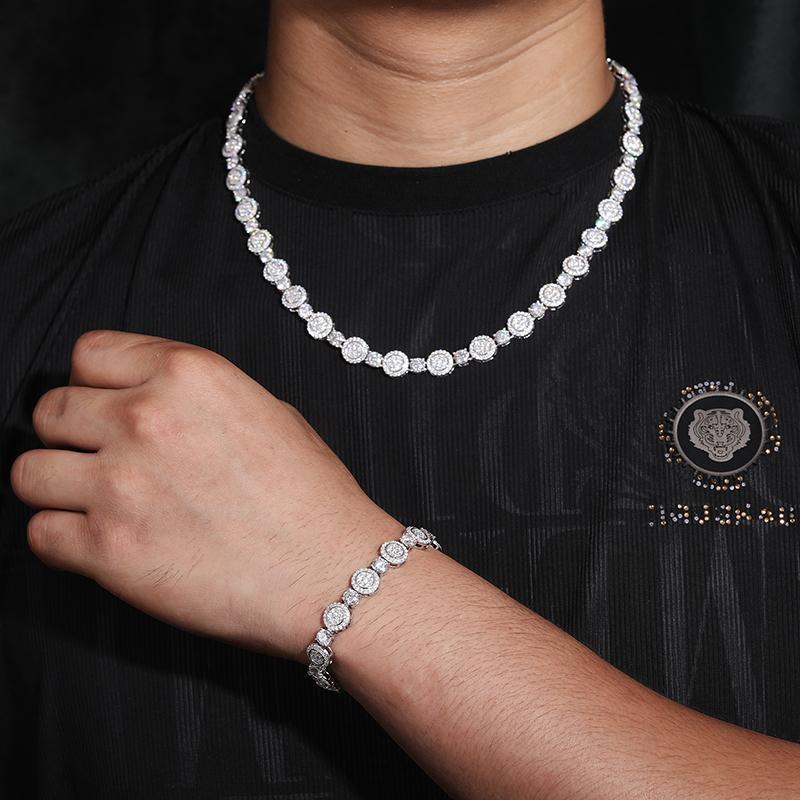 【#N199】Round Pendant Necklace S925 Sterling Silver Synthetic Moissanite Necklace Tennis Round Pendant Suitable for Men and Women Hip Hop Rap Trend Daily Accessories Gift