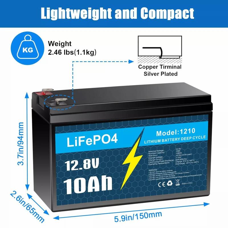KUNLUN 12V 10Ah Lithium LiFePO4 Deep Cycle Battery, 5000+ Cycles Rechargeable Battery for Electric Kid Ride on Car, Power Wheels, Small UPS, Lighting, Fish Finder, Built-in 10A BMS