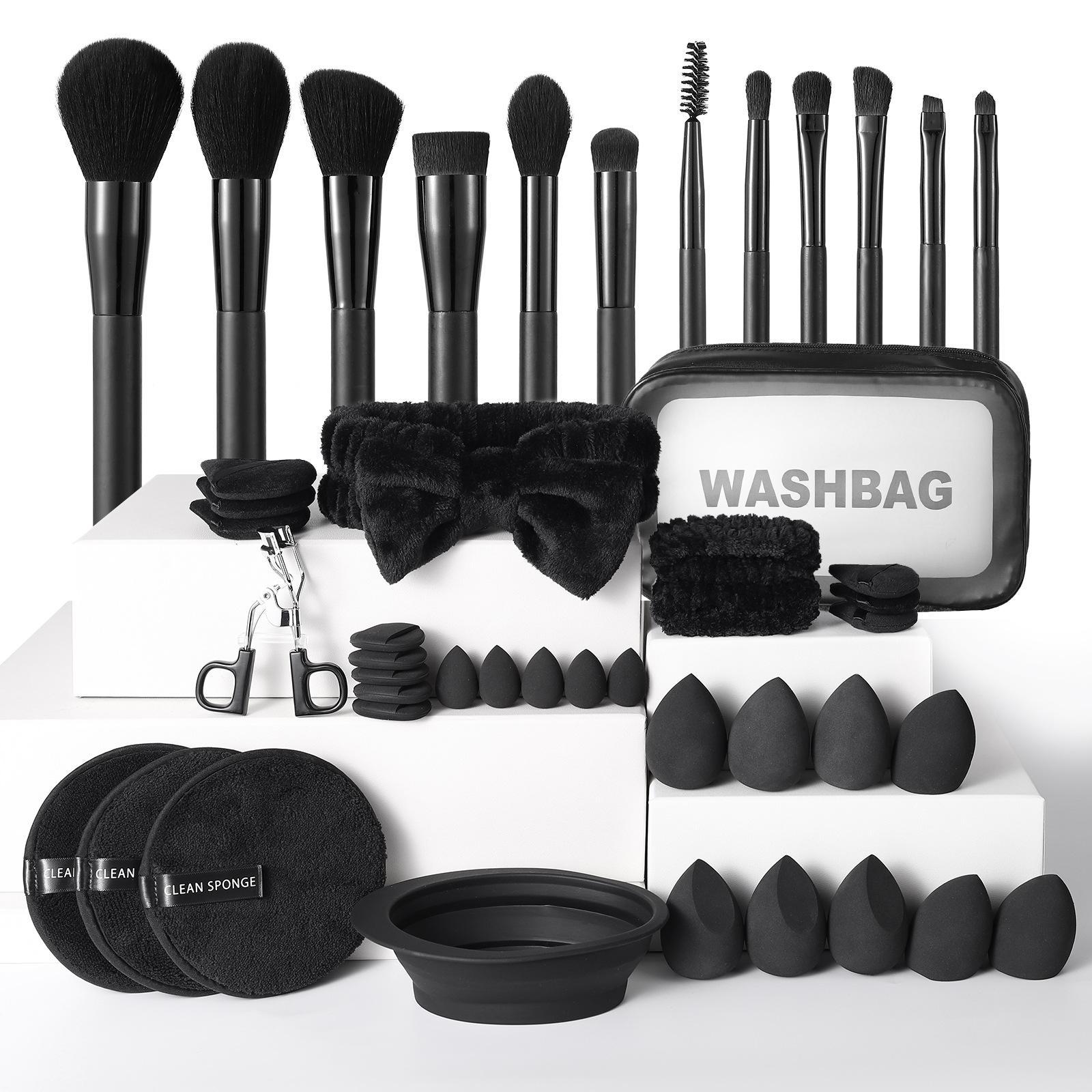 46-Piece Professional Makeup Brush Set, Includes Brushes, Sponges, Hair Bands, Travel and Daily Use, Plastic Frame, Makeup Brush Kit