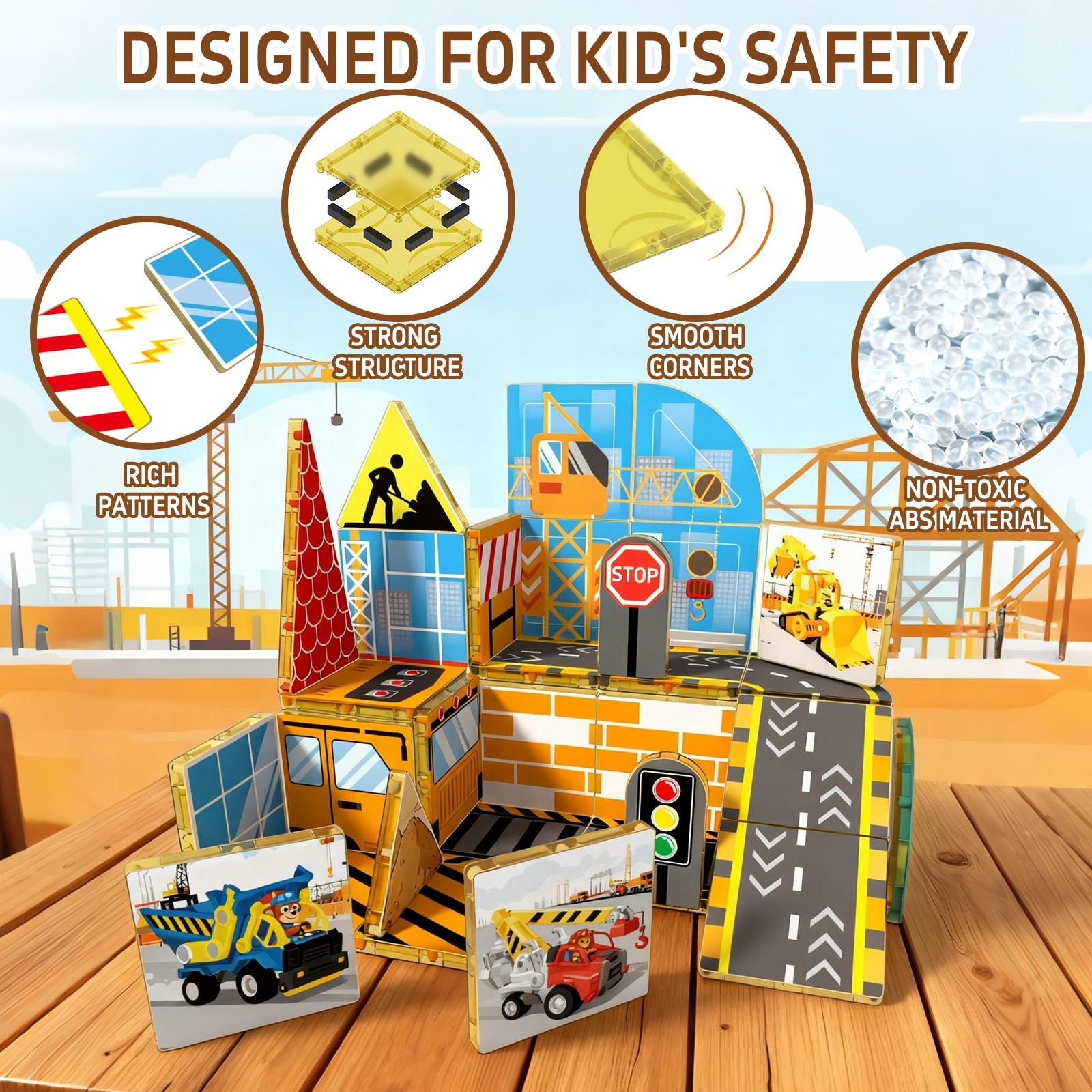 48pcs/52pcs Magnetic Tiles, Animal Farm Building Blocks, Stem Educational Toy, Creative Puzzle Board, Birthday Gift for Kids Ages 3-12