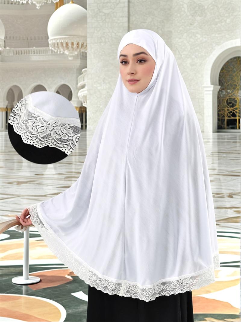 Women's Contrast Lace Khimar, Elegant Modesty Hijab for Muslim, Fashion Muslim Clothing for Daily Wear