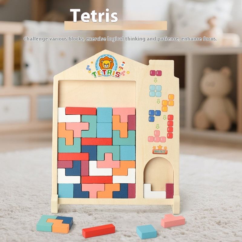 Wooden Colored 3D Russian Block Stacking Puzzle Jigsaw Building Puzzle ...