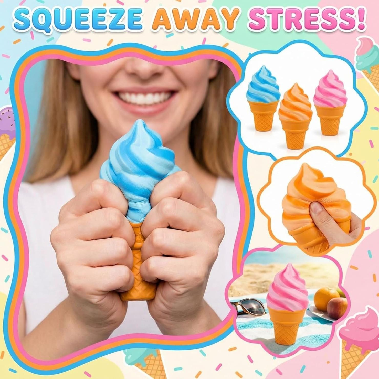 Ice Cream Squeeze Squishy, Ice Cream Cone Squishy, Slow Rise Sensory Fidget Toy, Easter Basket Stuffers Party Favors Summer Sensory Stress Relief