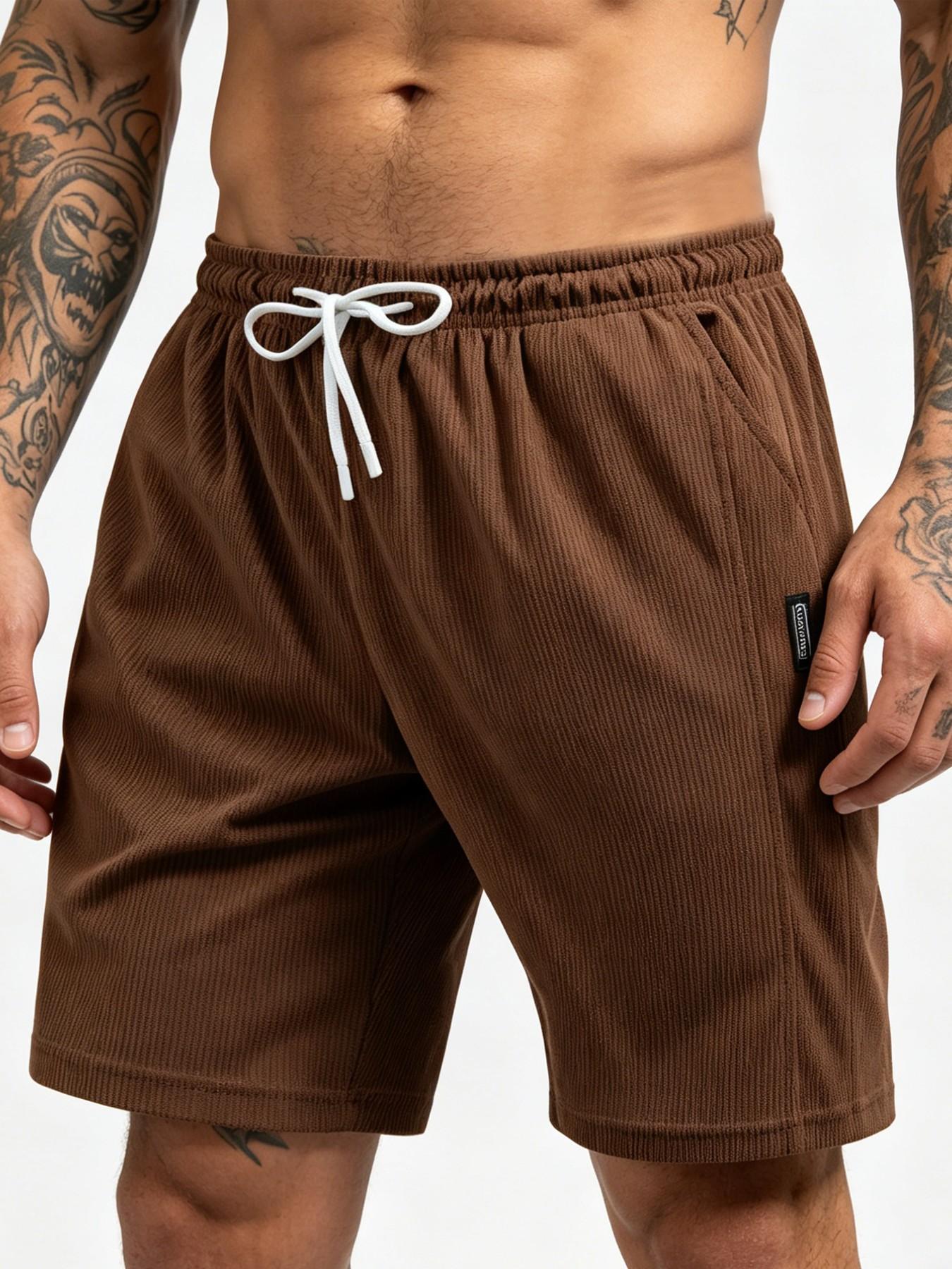Men's Sporty Casual Shorts, Summer Chenille Elastic Waist Comfortable Breathable, Beach Outdoor Hiking Daily Commute