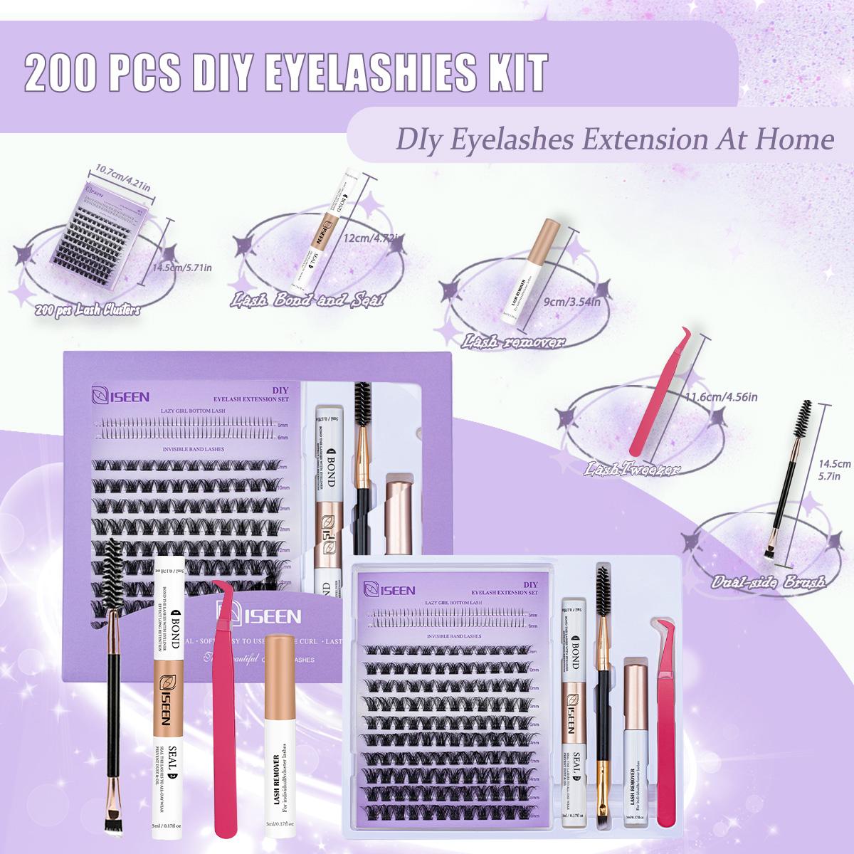 DIY Lash Clusters Kit - Soft  Long-Lasting Lashes with  Bond & Seal & Glue Remover & Tweezer for Beginners Easy At-Home Application - Eyelash Set