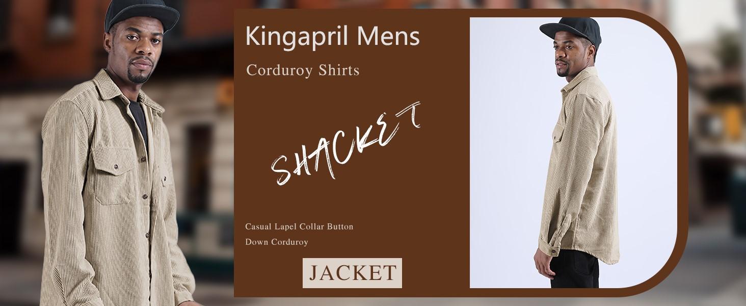 Kingapril Men's Corduroy Shirts Casual Lapel Collar Button Down Corduroy Shacket Jacket Overshirt Menswear