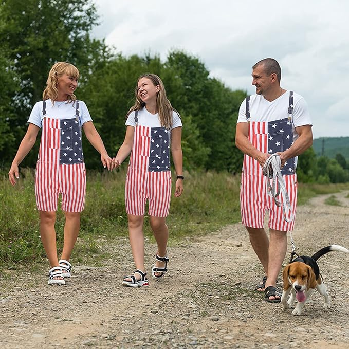 YXLUOKY 4th of July American Flag Overalls for Men Women Stretchy Memorial Day Coveralls USA Patriotic Gifts for Couples, Father's Day Romper Summer Menswear Womenswear
