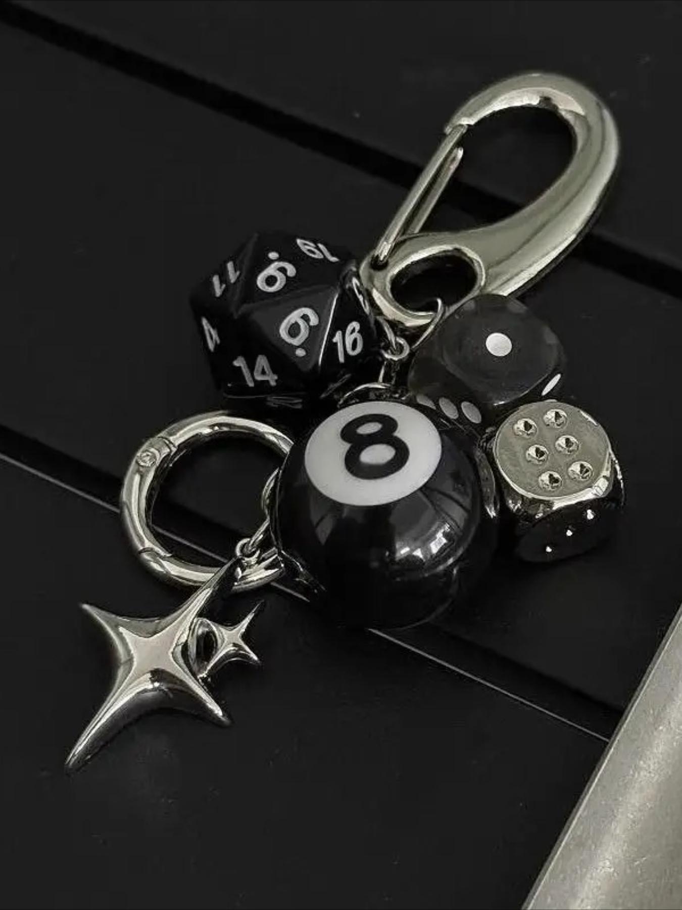 Trendy Y2K Creative Design Dice Keychain, Punk Fashion Unisex Bag Charm, Star-Shaped Pool Ball Key Ring, Unique Accessory for Men and Women, Keychain for Purse, Key Charms, Keychain Collectibles, Cool Keychains, Keyring