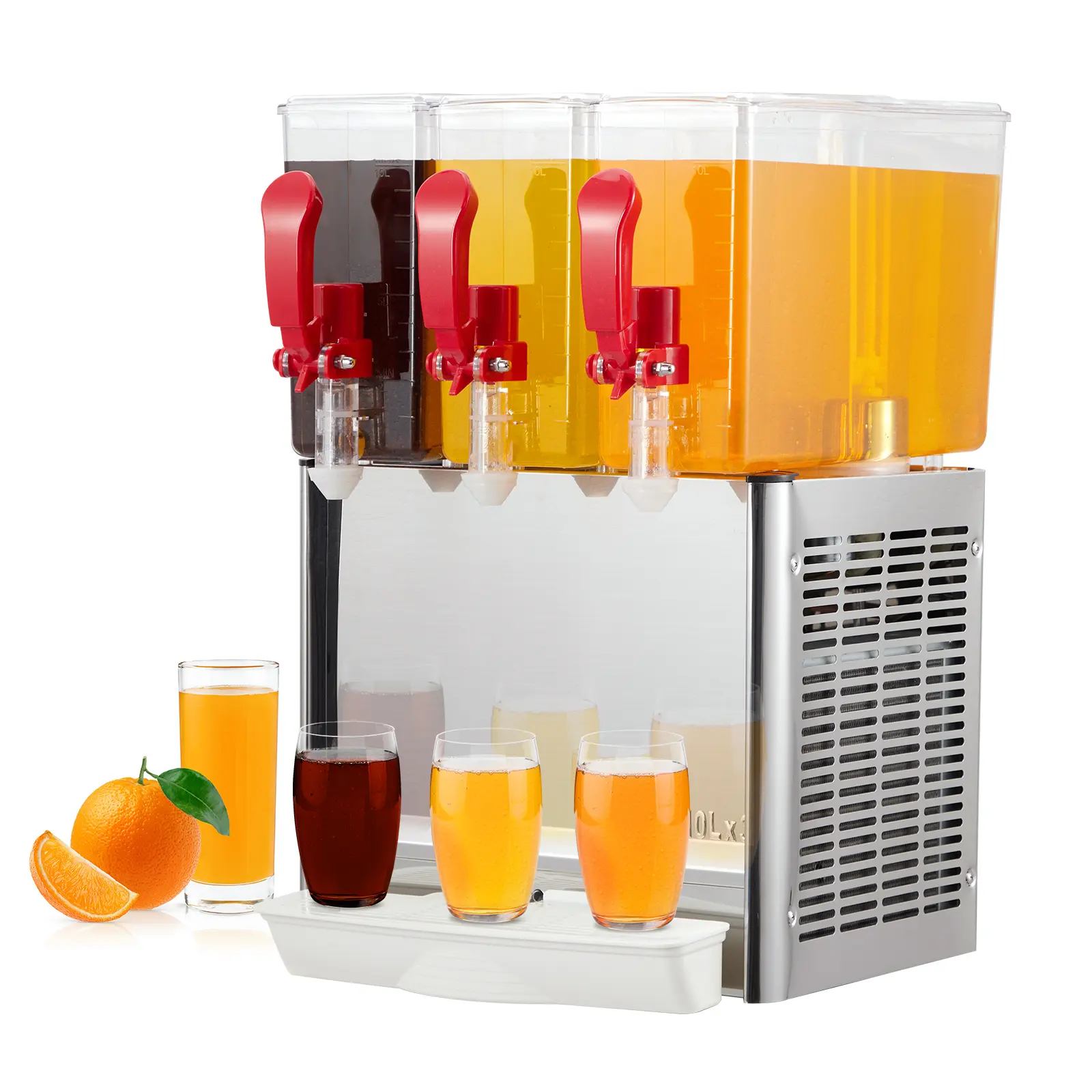 3-Tank 30L Commercial Beverage Dispenser with Mixer – Stainless Steel Juice & Cold Drink Machine – Hygienic Standard, Thermostat Control – For Restaurant, Bar, Juice Shop