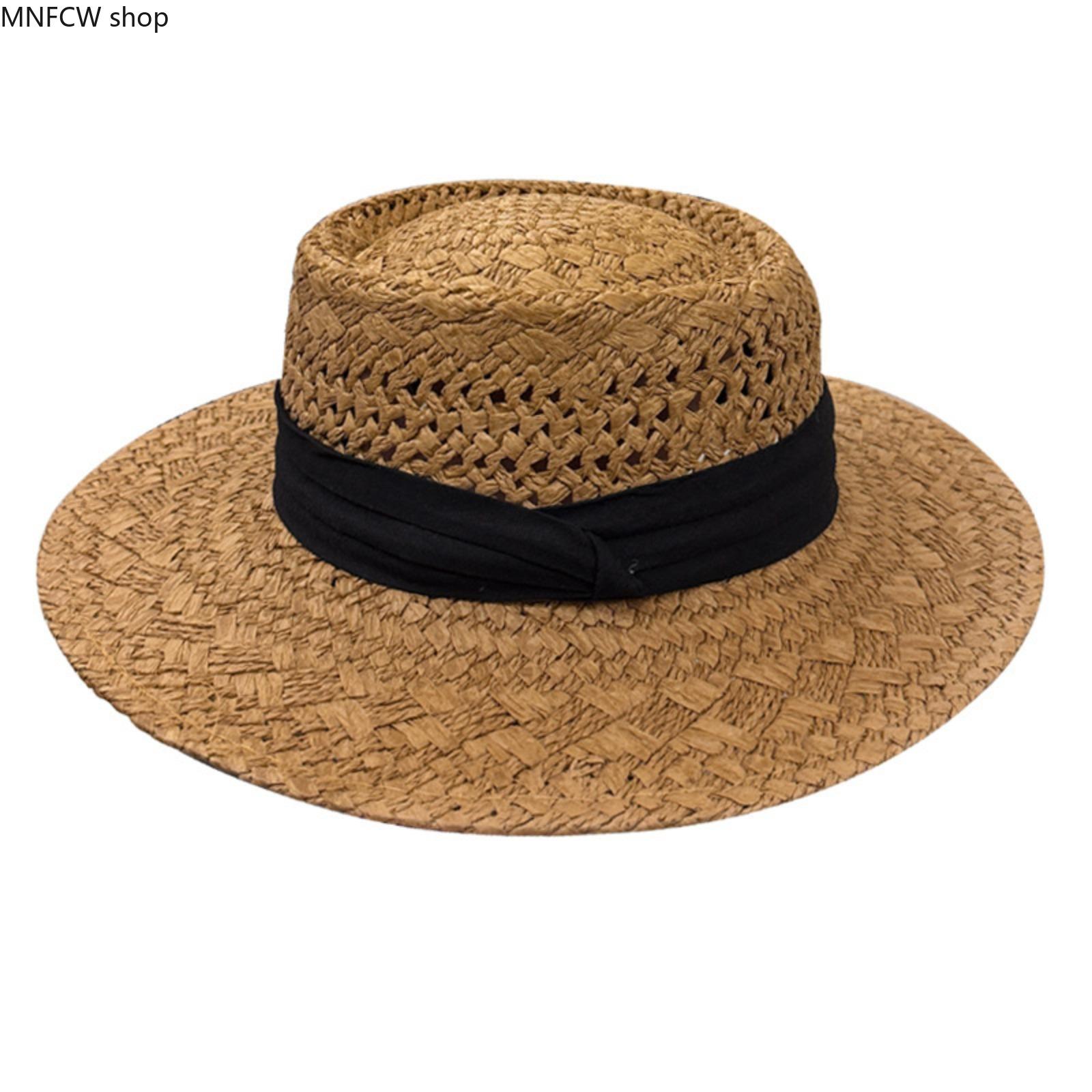 Women's Cotton Straw Hat - French-Style Flat-Top Wide-Brim Fedora, Casual Hat for Large Sizes, Beach Vacation Accessories for Women, Cotton Hat, Hats