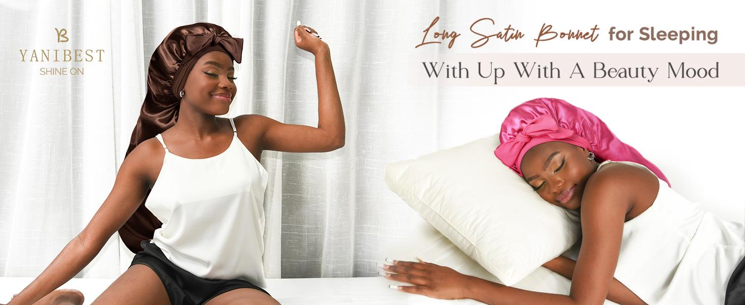 YANIBEST Silk Bonnet for Sleeping Women - Pink Satin with Tie Band, Braids Hair Bonnet for Long Hair, Gift for Women,TikTokShopBlackFriday